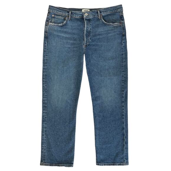 Agolde Riley High Rise Straight Crop Jeans In Silence Button Fly Size 33 - Picture 3 of 11